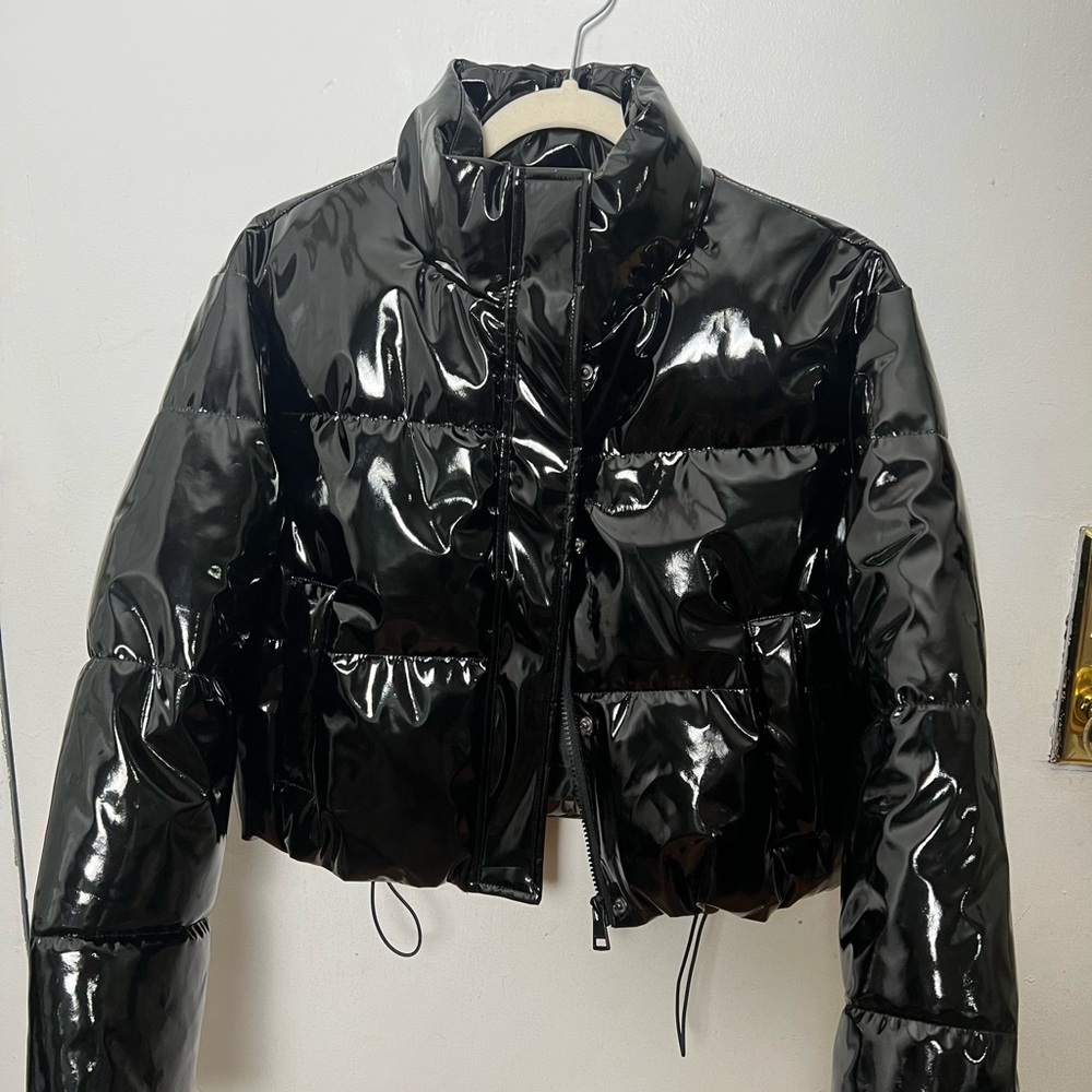 Patent Leather Black Puffer petite jacket